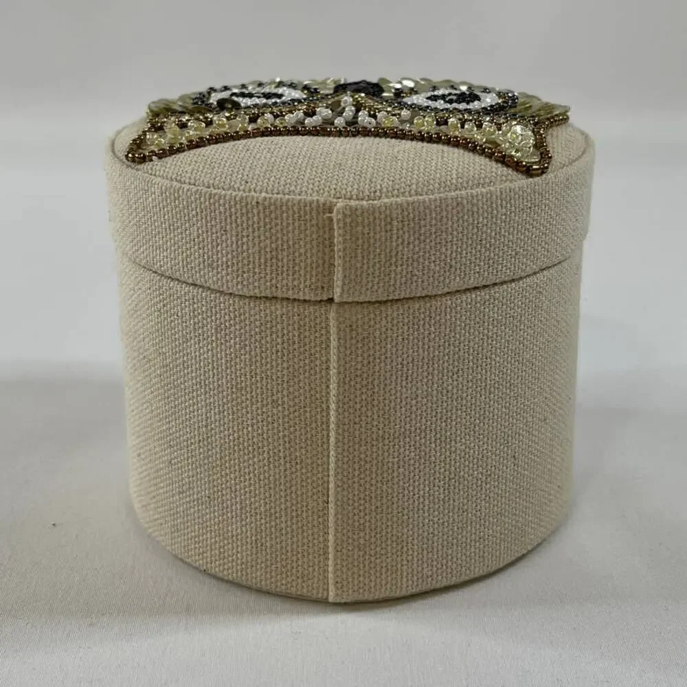 Owl Round Jewelry Holder NEW Sequins Beads Cloth Box Decoration